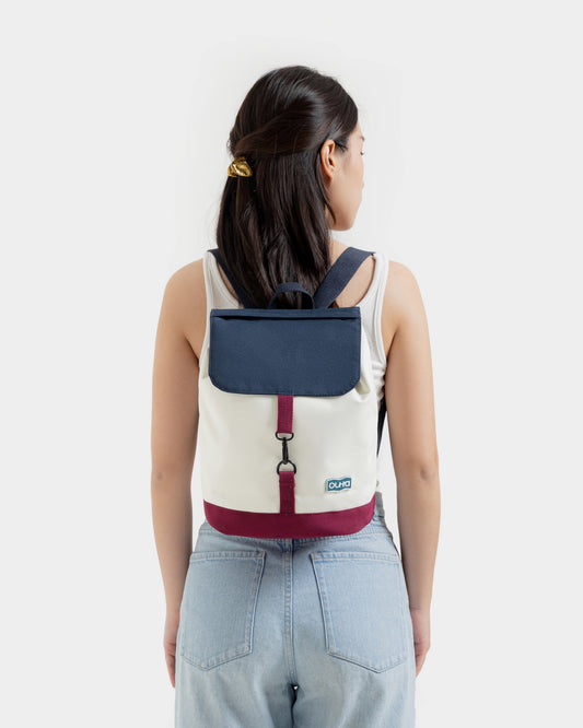 Navy blue, beige and maroon backpack (Atlas)