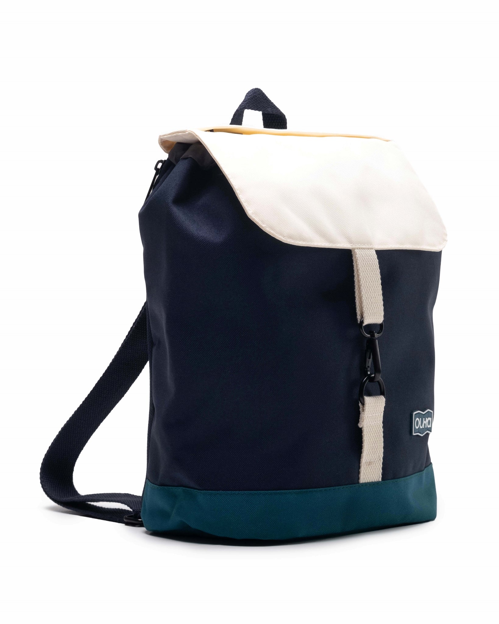 Beige, navy blue and green backpack (Voyage)